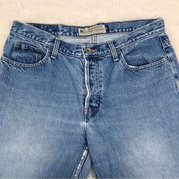 VINTAGE American Eagle Flare Leg Jeans Distressed Low Mid Rise 90s Y2K Size 12 - Picture 4 of 14